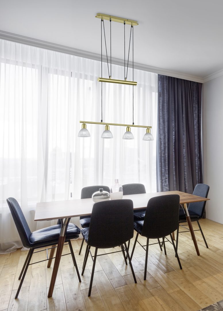 Lámpara de techo colgante Trio Levisto LED latón mate 3000K regulable 160cm 3710