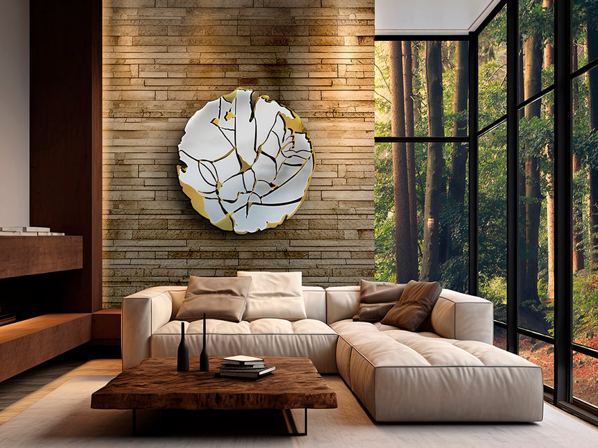 Escultura de pared Schuller Fiorella dorado brillo y cromo acero inoxidable 110x110cm 371643 - vista alternativa