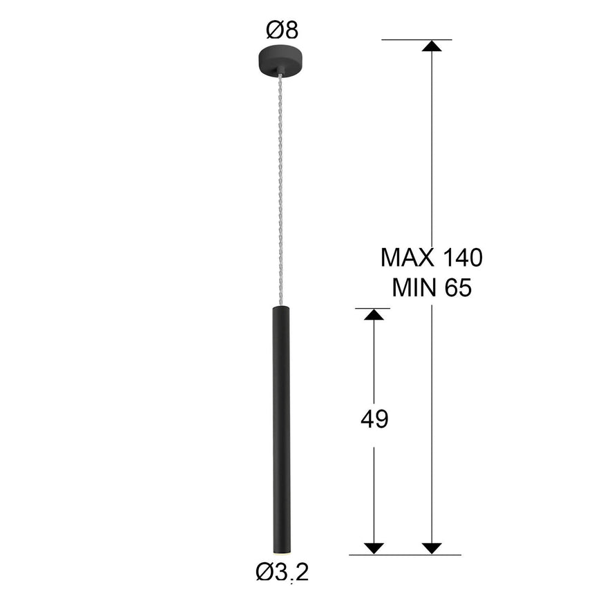 Medidas y dimensiones - Lámpara de techo colgante Schuller Varas 1 luz negro 3000K 373067