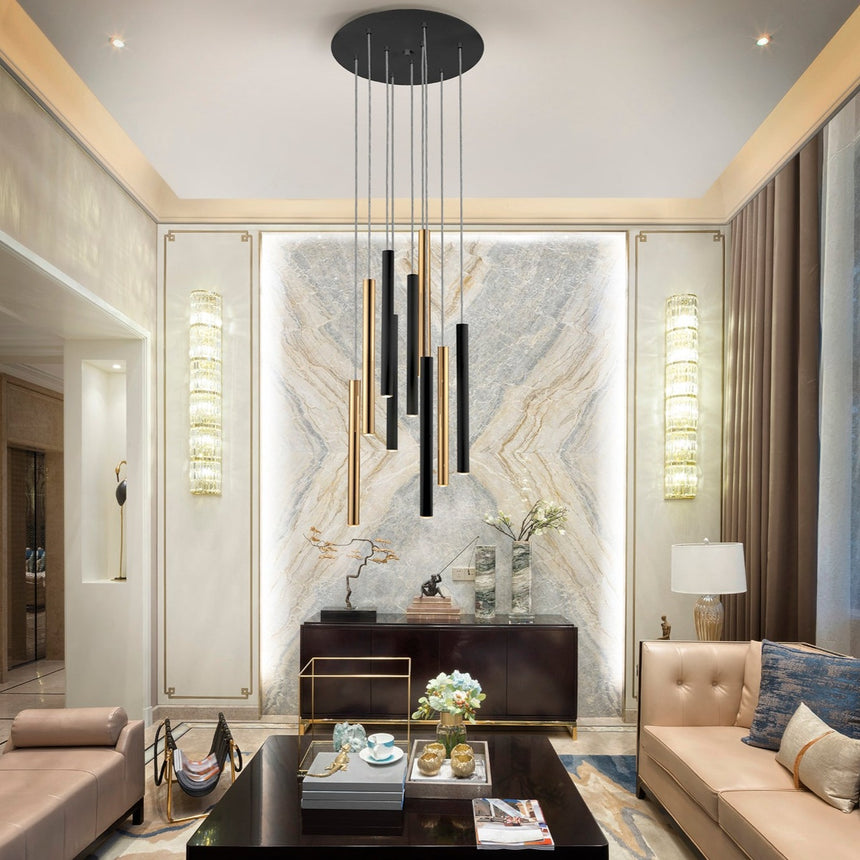 Schuller Varas Lámpara de techo colgante oro/negro 9 luces dimable 373272D