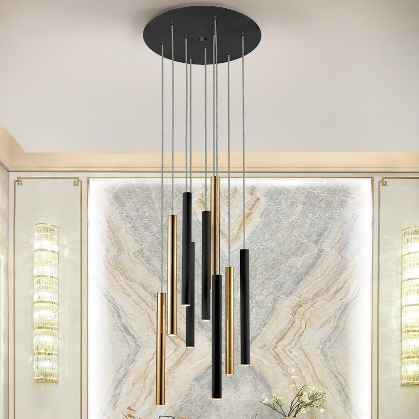 Schuller Varas Lámpara de techo colgante oro/negro 9 luces dimable 373272D