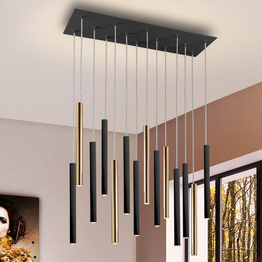 Schuller Varas Lámpara de techo colgante 14 luces oro y negro dimable 373425D