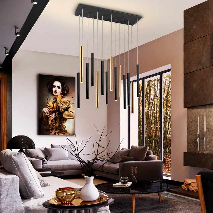 Schuller Varas Lámpara de techo colgante 14 luces oro y negro dimable 373425D