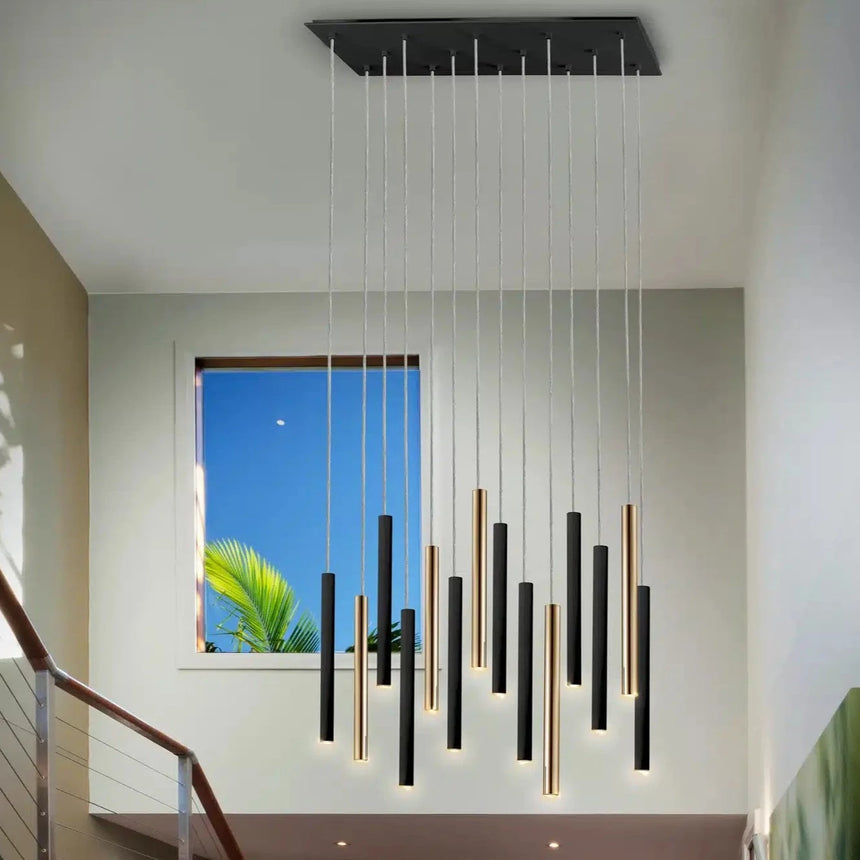 Schuller Varas Lámpara grande de techo colgante oro y negro 14 luces 373425G