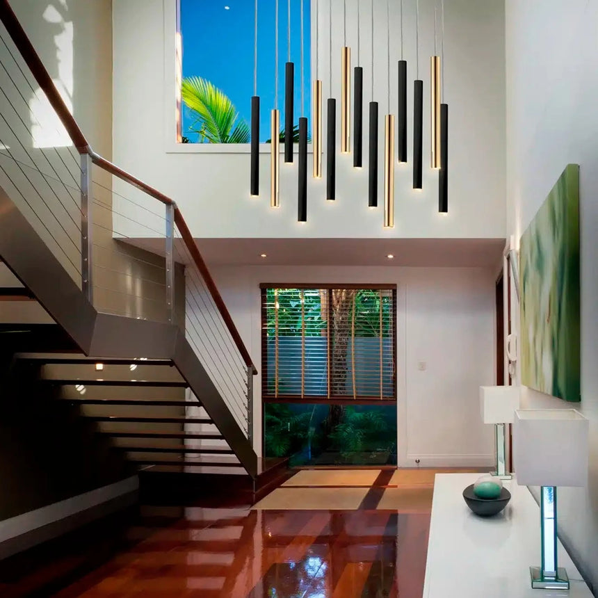 Schuller Varas Lámpara grande de techo colgante oro y negro 14 luces 373425G