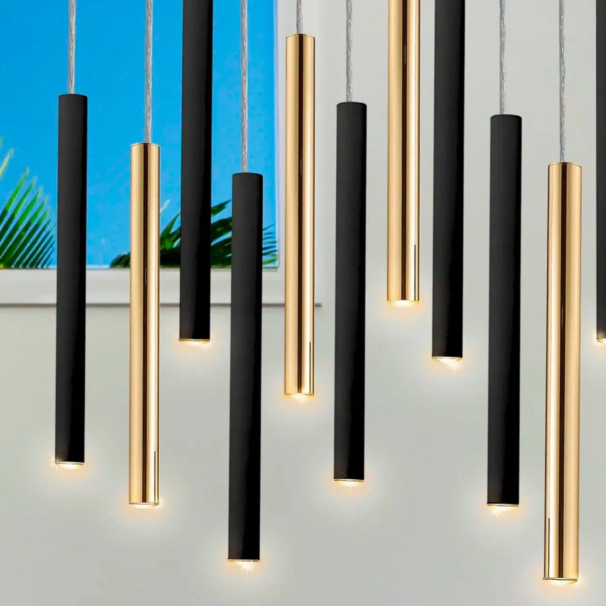 Schuller Varas Lámpara grande de techo colgante oro y negro 14 luces 373425G