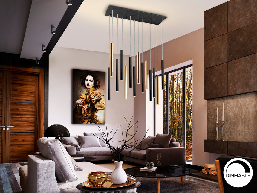 Lámpara de techo colgante Schuller Varas 14 luces oro b