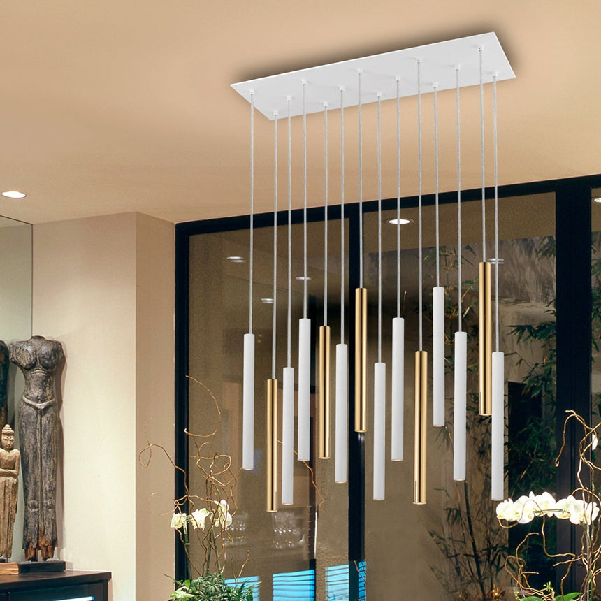 Schuller Varas Lámpara de techo colgante oro/blanco 14 luces dimable 373437D