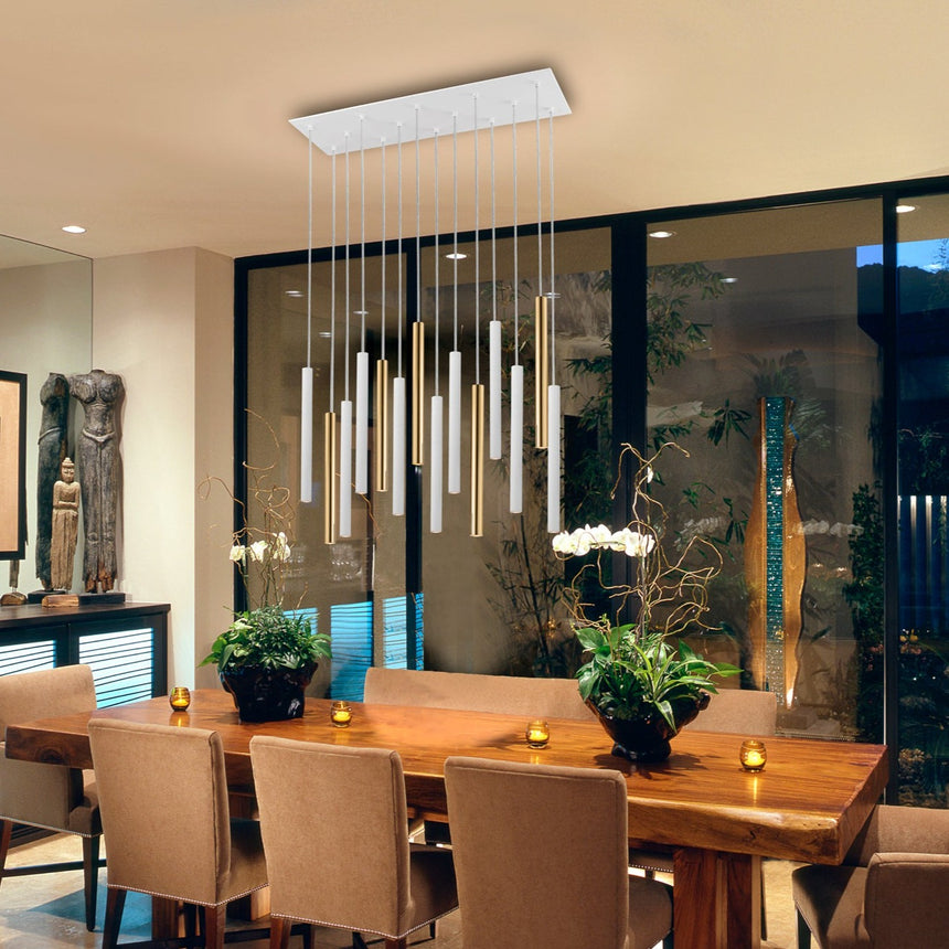 Schuller Varas Lámpara de techo colgante oro/blanco 14 luces dimable 373437D