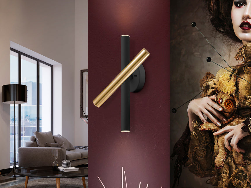 Lámpara aplique de pared Schuller Varas LED 3 luces oro brillo y negro 3000K 373845