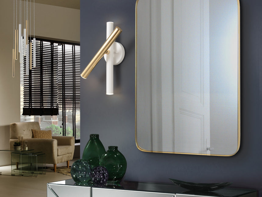Lámpara aplique de pared Schuller Varas LED 3 luces oro brillo y blanco 3000K vista 1
