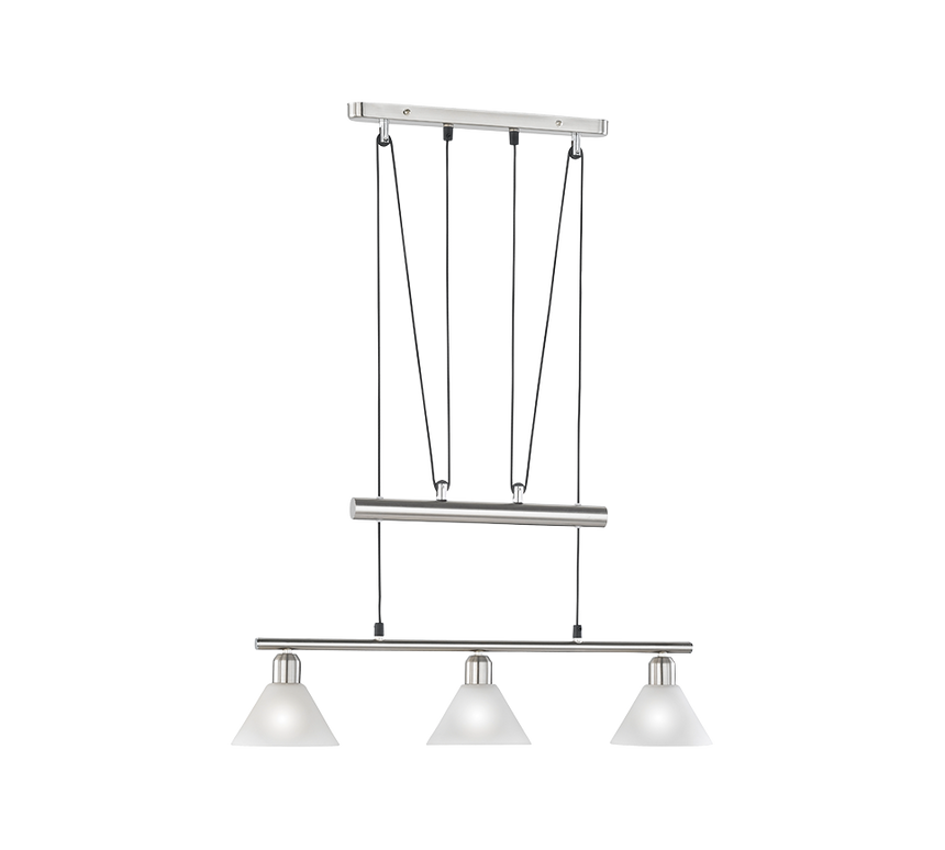 Lámpara de techo colgante Trio Stamina 3 luces níquel mate 180cm 3751031-07