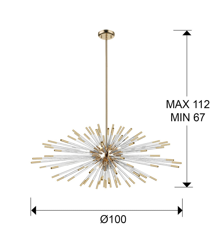 Medidas y dimensiones - Lámpara de techo colgante Schuller Evasión grande 9 luces oro brillo y ámbar Ø100cm 381635