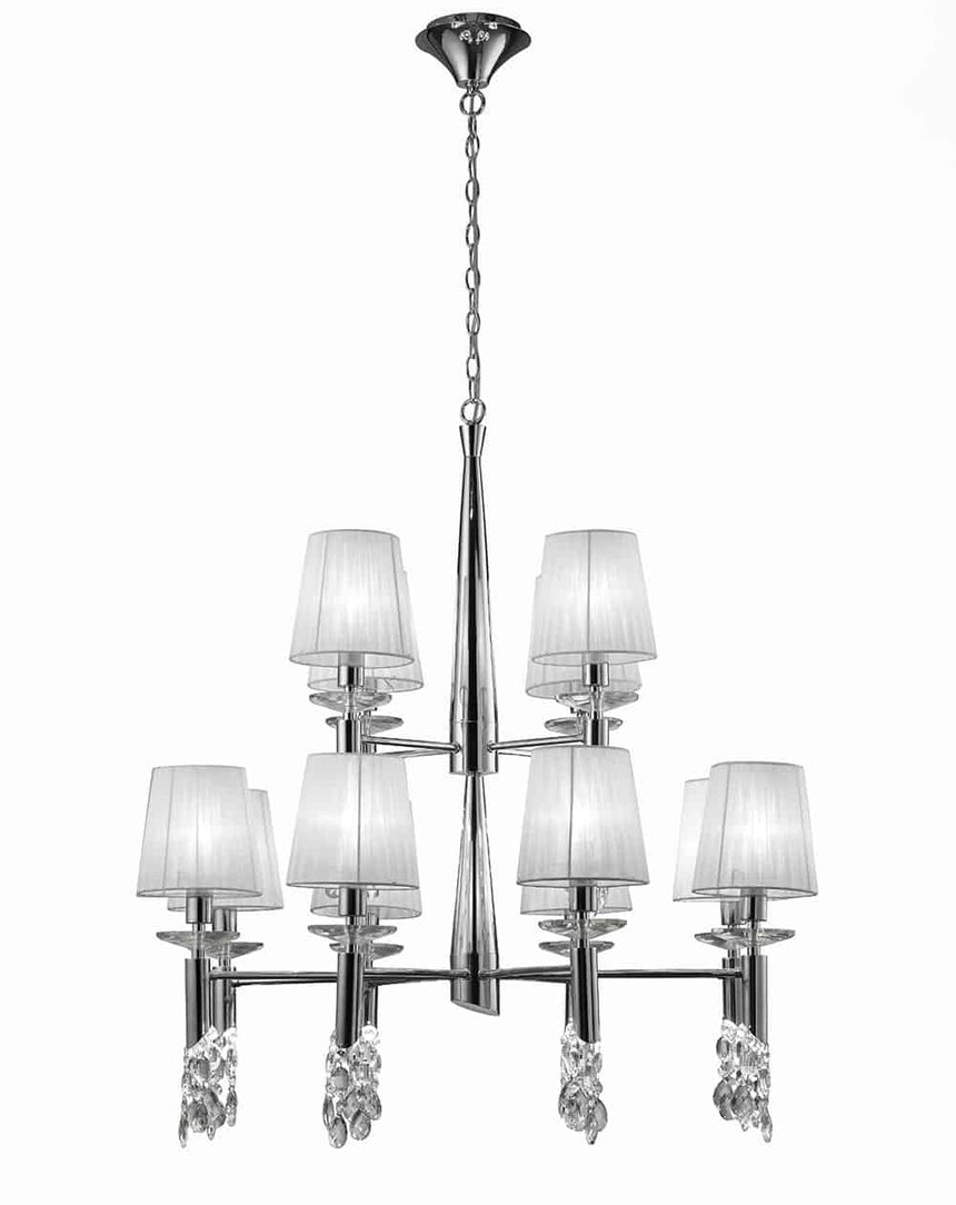 Mantra Tiffany cromo Lámpara de techo colgante blanca tela 3850