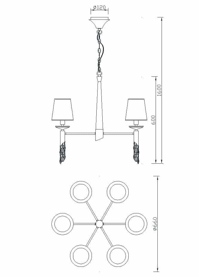 Plano de medidas - Mantra Tiffany Lámpara de techo colgante cromo Ø66cm 3851