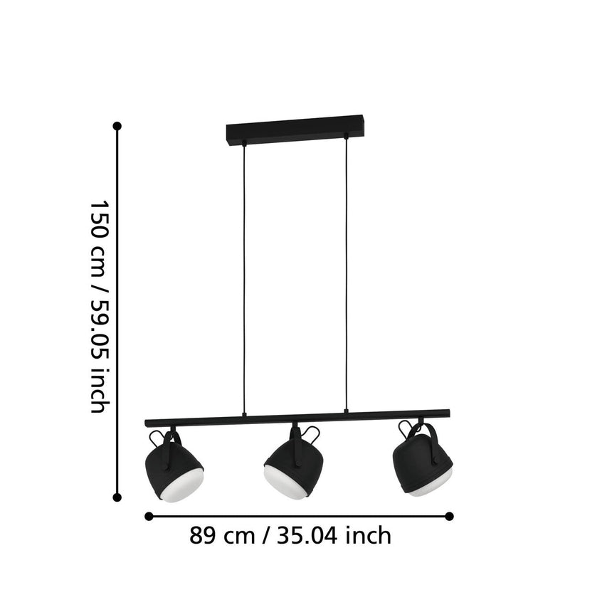 EGLO Upanema Lámpara de techo colgante acero vidrio grabado negro blanco 390046