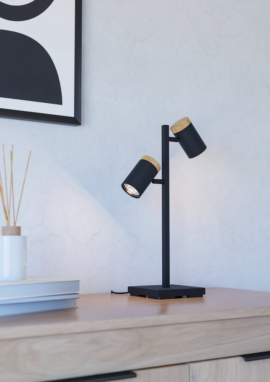 EGLO Cartagena Lámpara sobremesa LED aceromadera negrocafé 390069