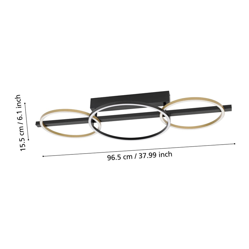 EGLO Lanacera Plafón LED regulable 2 luces aceroaluminio plástico negrooro blanco 390086