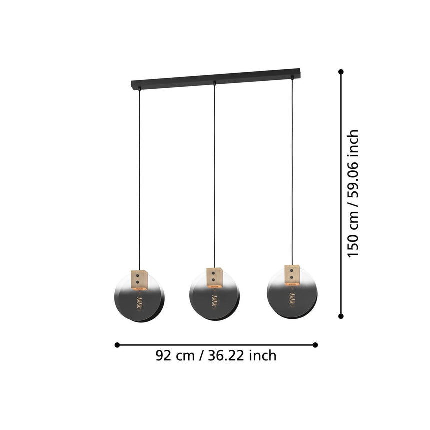 EGLO Millena Lámpara de techo colgante aceromadera vidrio vaporizado negrocafé negrogristransparente 390142