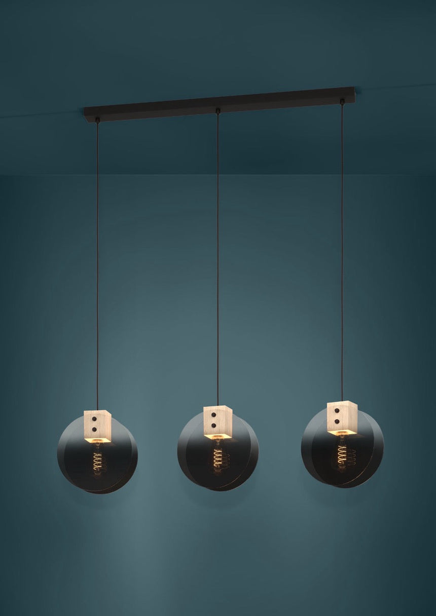 EGLO Millena Lámpara de techo colgante aceromadera vidrio vaporizado negrocafé negrogristransparente 390142