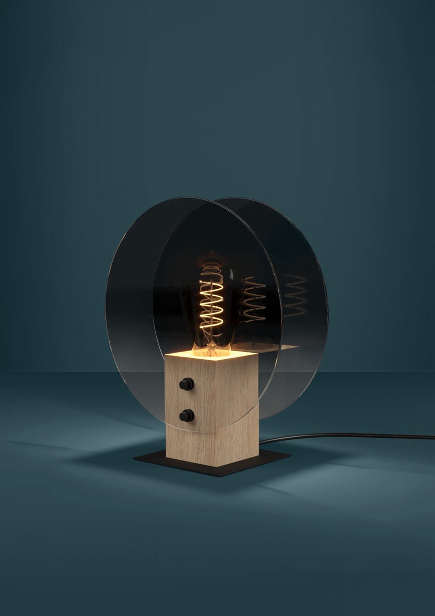 EGLO Millena Lámpara sobremesa aceromadera vidrio vaporizado negrocafé negrogristransparente 390143