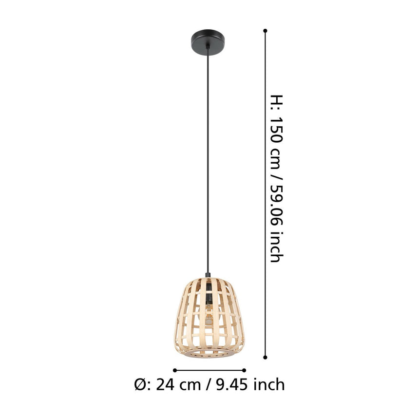 EGLO Montezuelo Lámpara de techo colgante acero madera negro naturaleza 390152