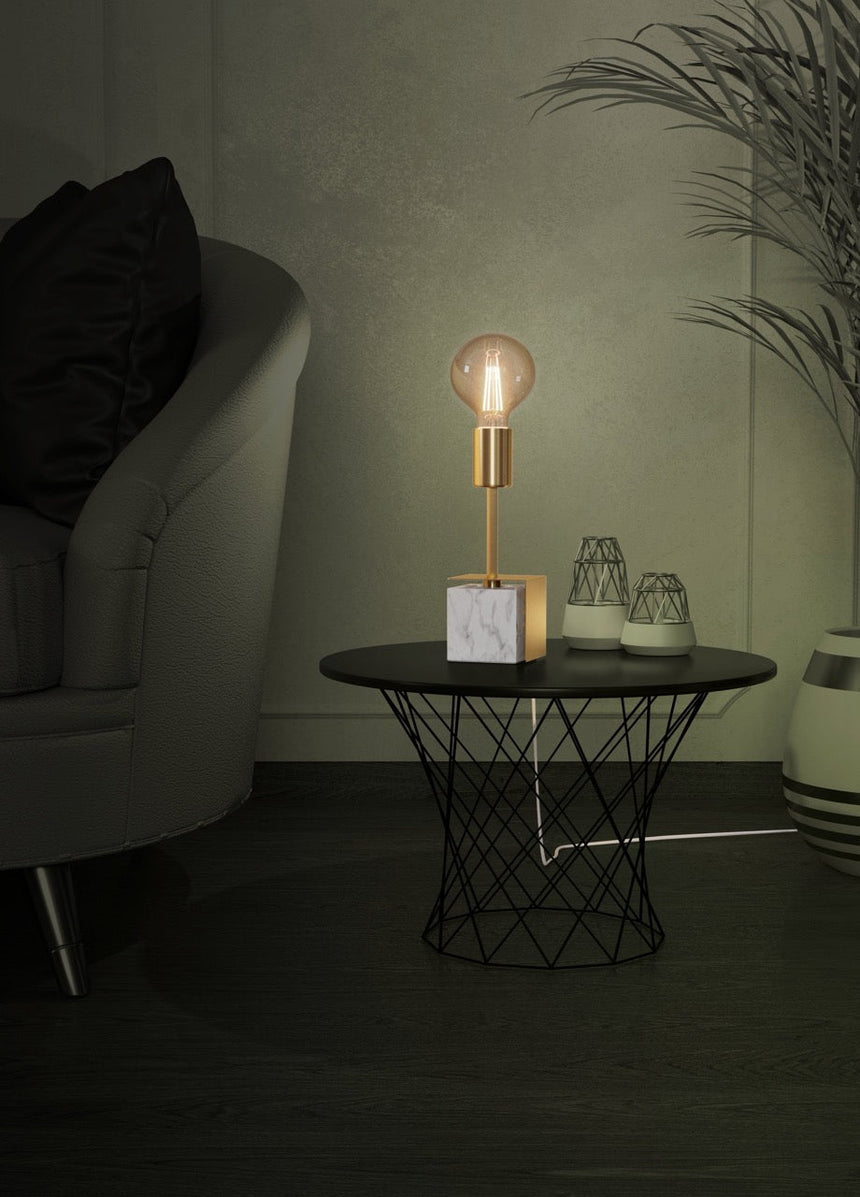 EGLO Carmita Lámpara sobremesa aceropiedra latón cepilladoblanco 390169