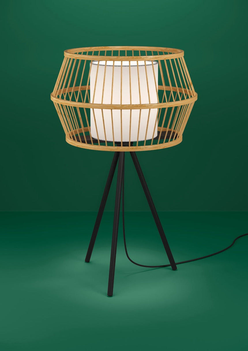 EGLO Monterroso Lámpara sobremesa acero maderatela negro naturalezablanco 390235