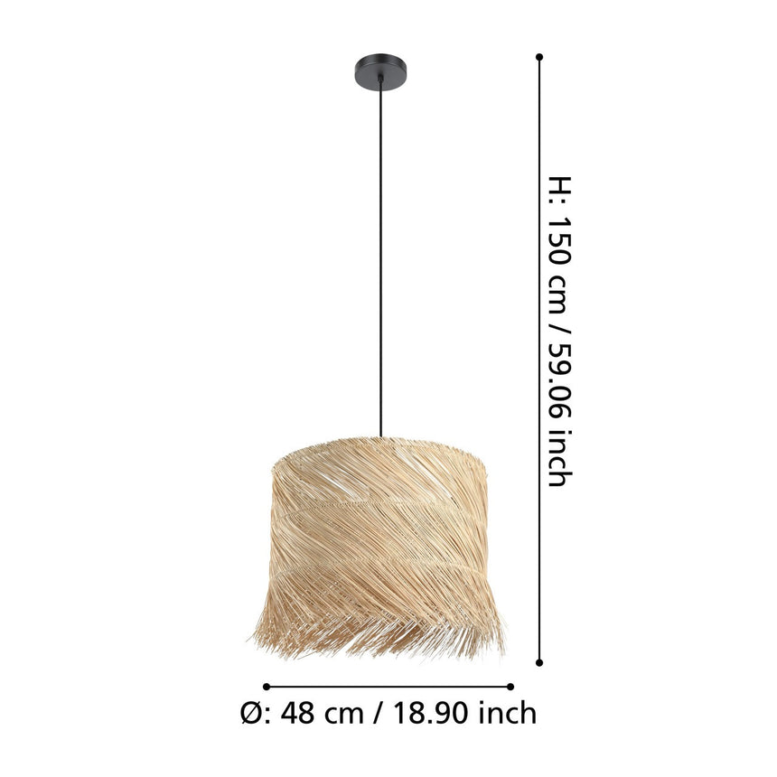 EGLO Paisano Lámpara de techo colgante acero rattan negro naturaleza 390238