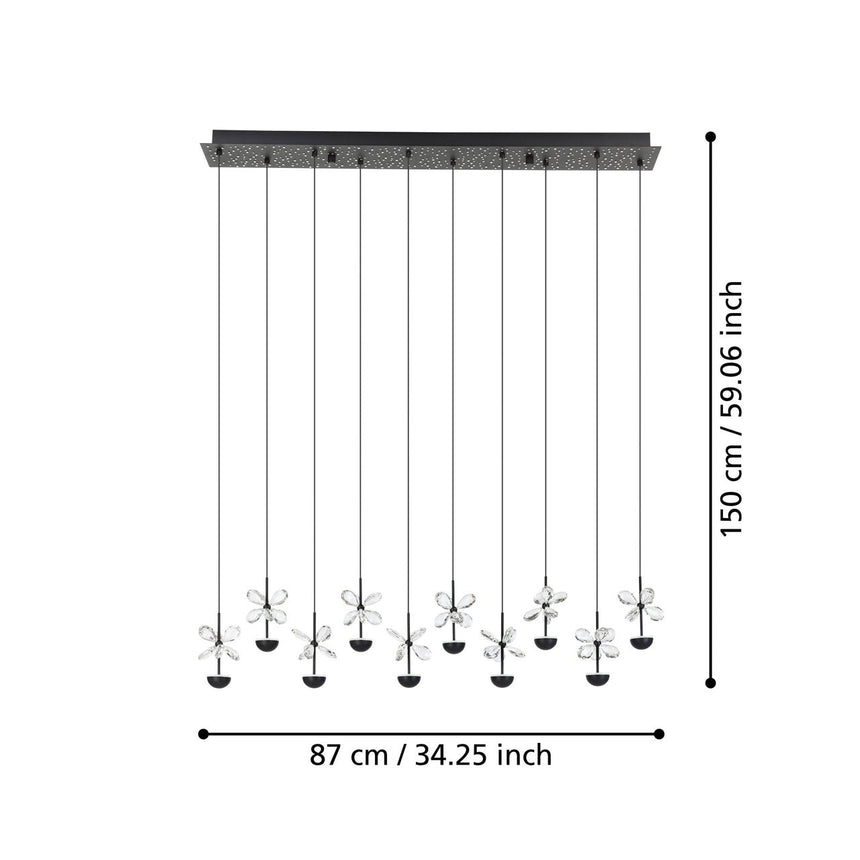 EGLO Pianopoli 2 Lámpara de techo colgante LED regulable acero cristal negro claro 390278