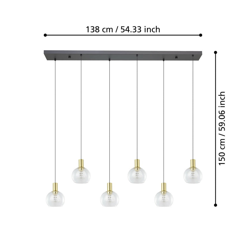 EGLO Terque Lámpara de techo colgante LED regulable acero vidrio negrolatón cepillado claro 390281