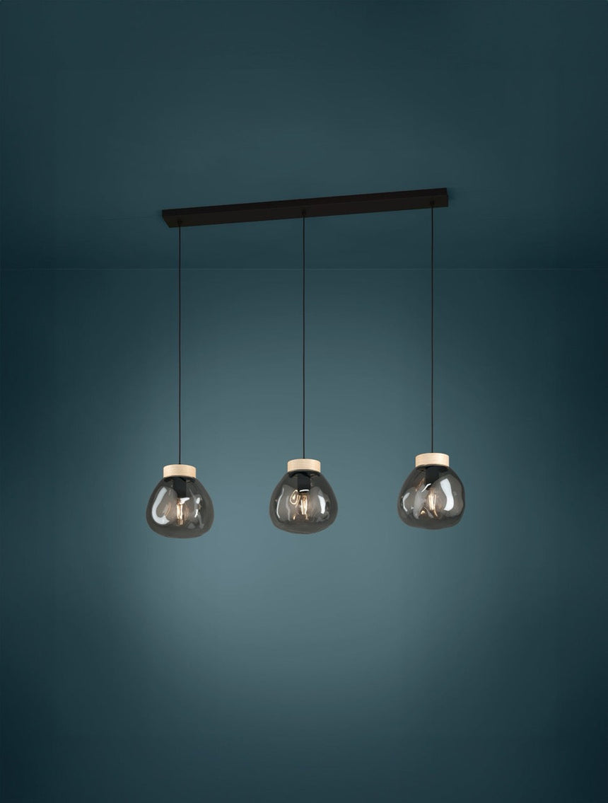 EGLO Magacela Lámpara de techo colgante aceromadera vidrio vaporizado negro gris 390318