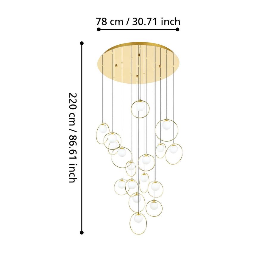 EGLO Portocolom Lámpara de techo colgante LED regulable acero vidrio opalino mate latóndorado blanco 390346