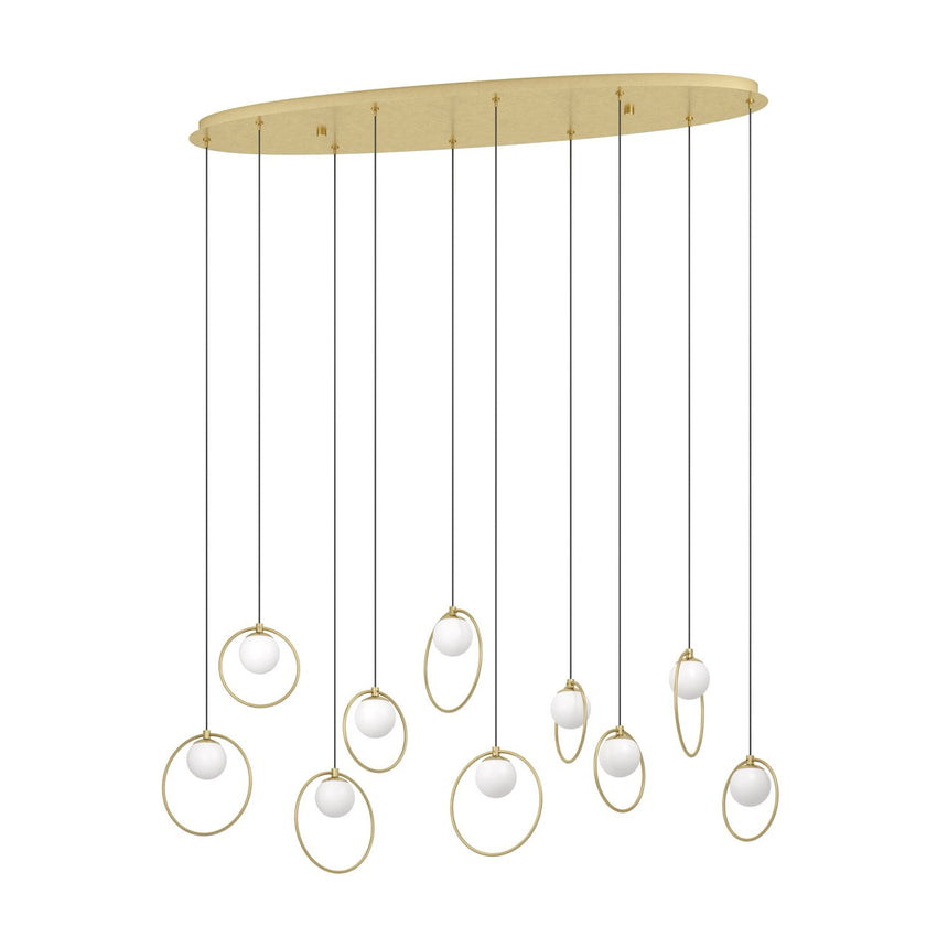 EGLO Portocolom Lámpara de techo colgante LED regulable acero vidrio opalino mate latóndorado blanco 390347