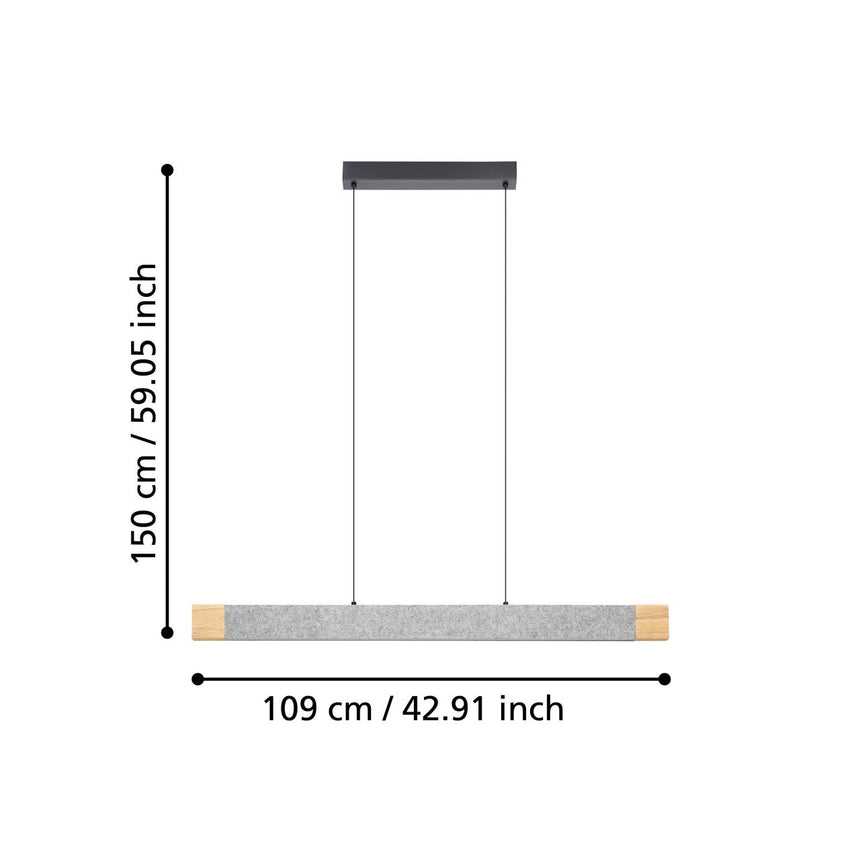 EGLO Vallelado Lámpara de techo colgante LED regulable 2 luces aceromadera textil negrocafé gris 390386