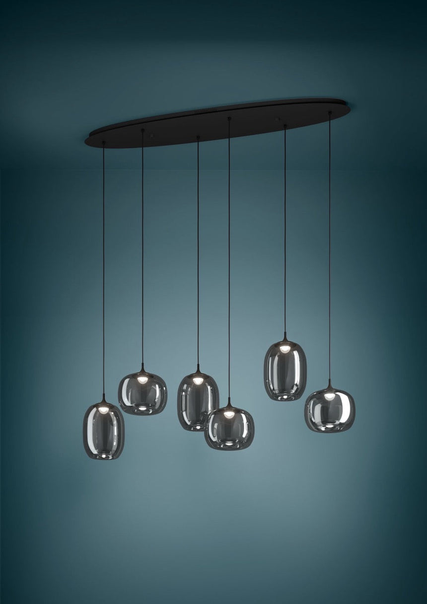 EGLO Larva Lámpara de techo colgante LED portátil regulable acero vidrio vaporizado negro negro transparente 390415