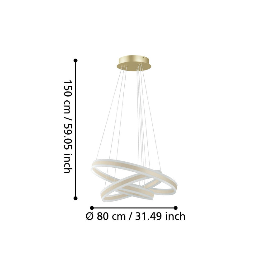 EGLO Tonarella Lámpara de techo colgante LED regulable 3 luces acero plástico champán satinado 39314