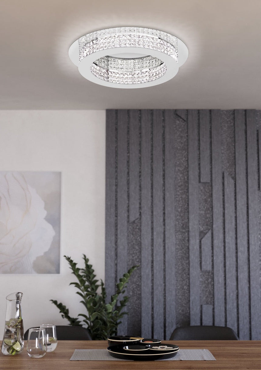 EGLO Principe Plafón LED regulable acero cristal cromo claro 39402