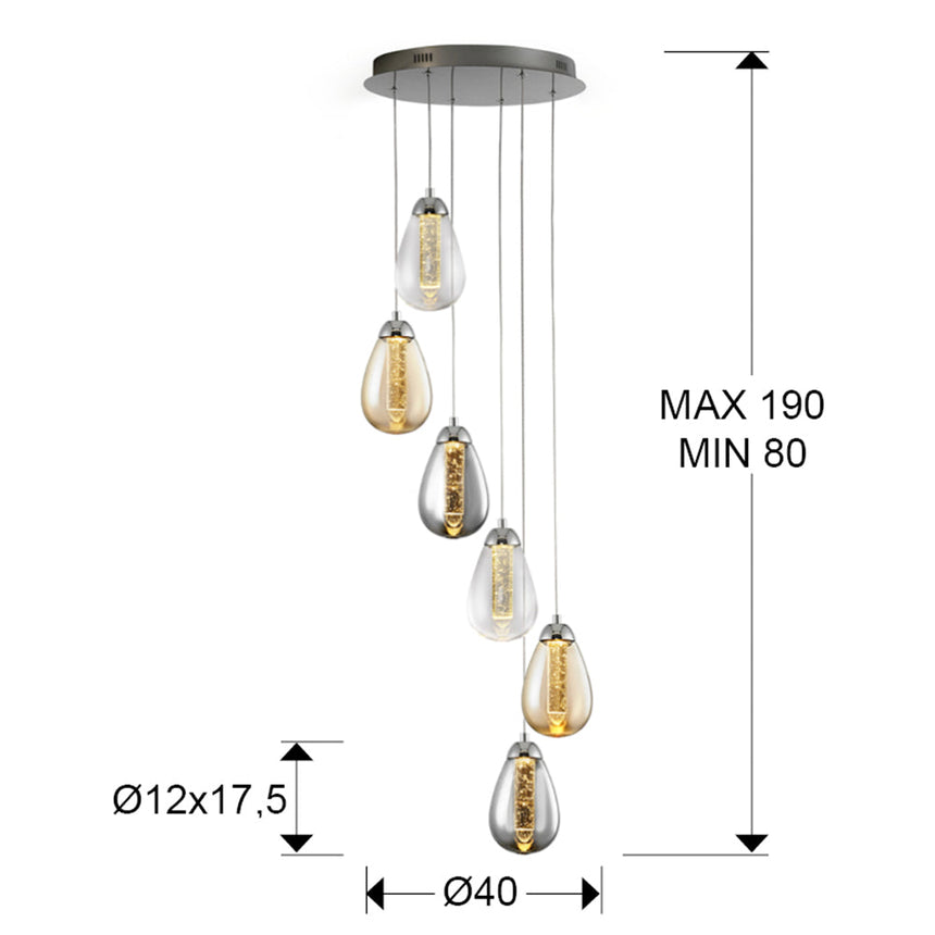 Medidas y dimensiones - Lámpara de techo colgante Schuller Taccia 6 luces cromo y ambar 3000K Ø40cm 394834