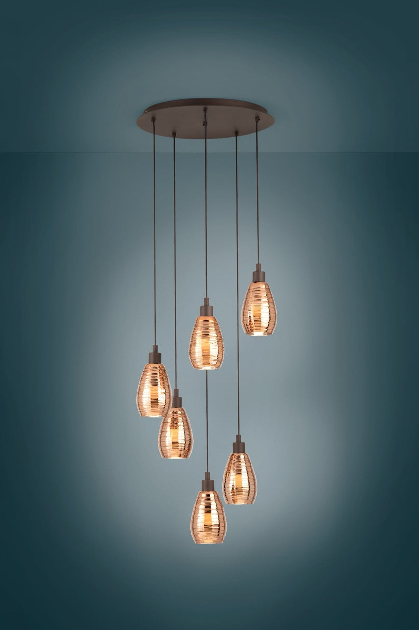 EGLO Siracusa Lámpara de techo colgante acero vidrio vaporizado café colores de cobre 39508