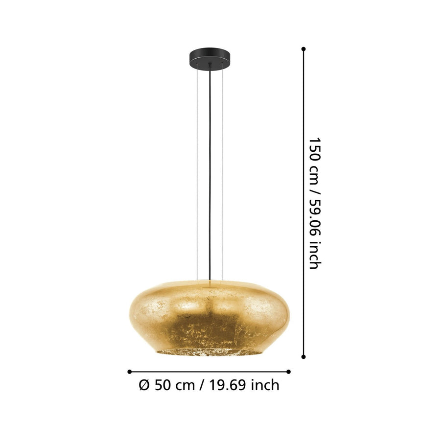 EGLO Priorat Lámpara de techo colgante acero vidrio negro dorado 39595
