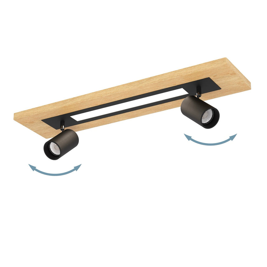 EGLO Torrestralle Plafón LED 2 luces maderaacero plástico cafénegro blanco 39748