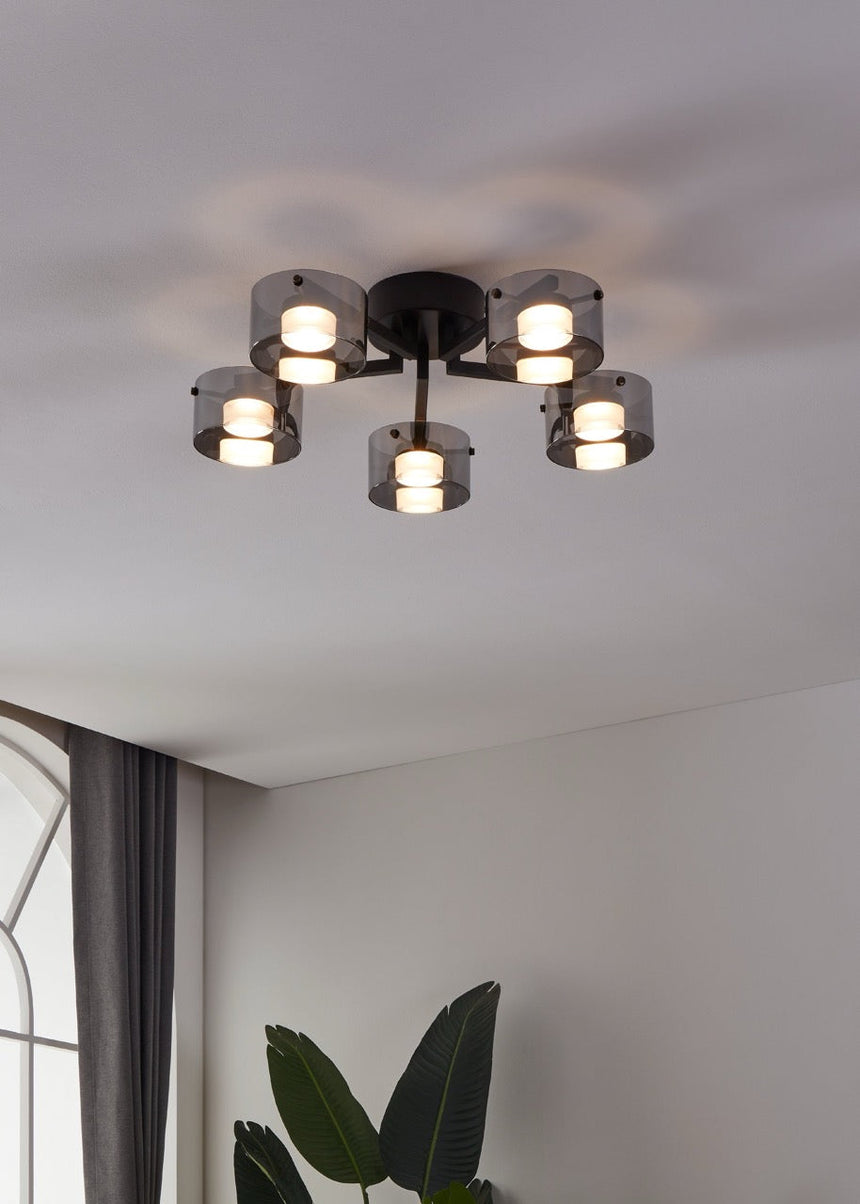 EGLO Copillos Plafón LED regulable acero vidrio vaporizado negro negro transparente 39874