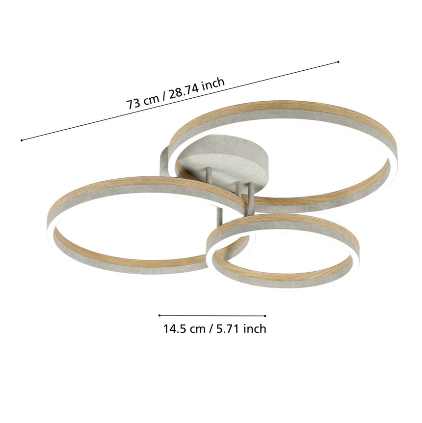 EGLO Cadinaro Plafón LED regulable 2 luces aceromadera plástico griscafé blanco 39895