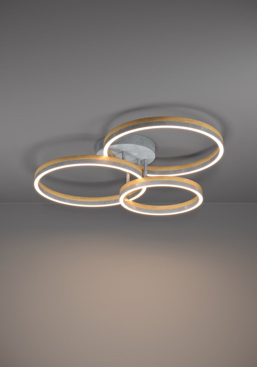 EGLO Cadinaro Plafón LED regulable 2 luces aceromadera plástico griscafé blanco 39895