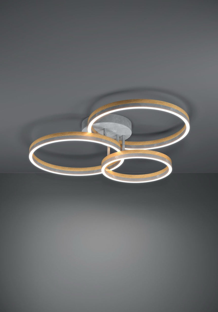 EGLO Cadinaro Plafón LED regulable 2 luces aceromadera plástico griscafé blanco 39895