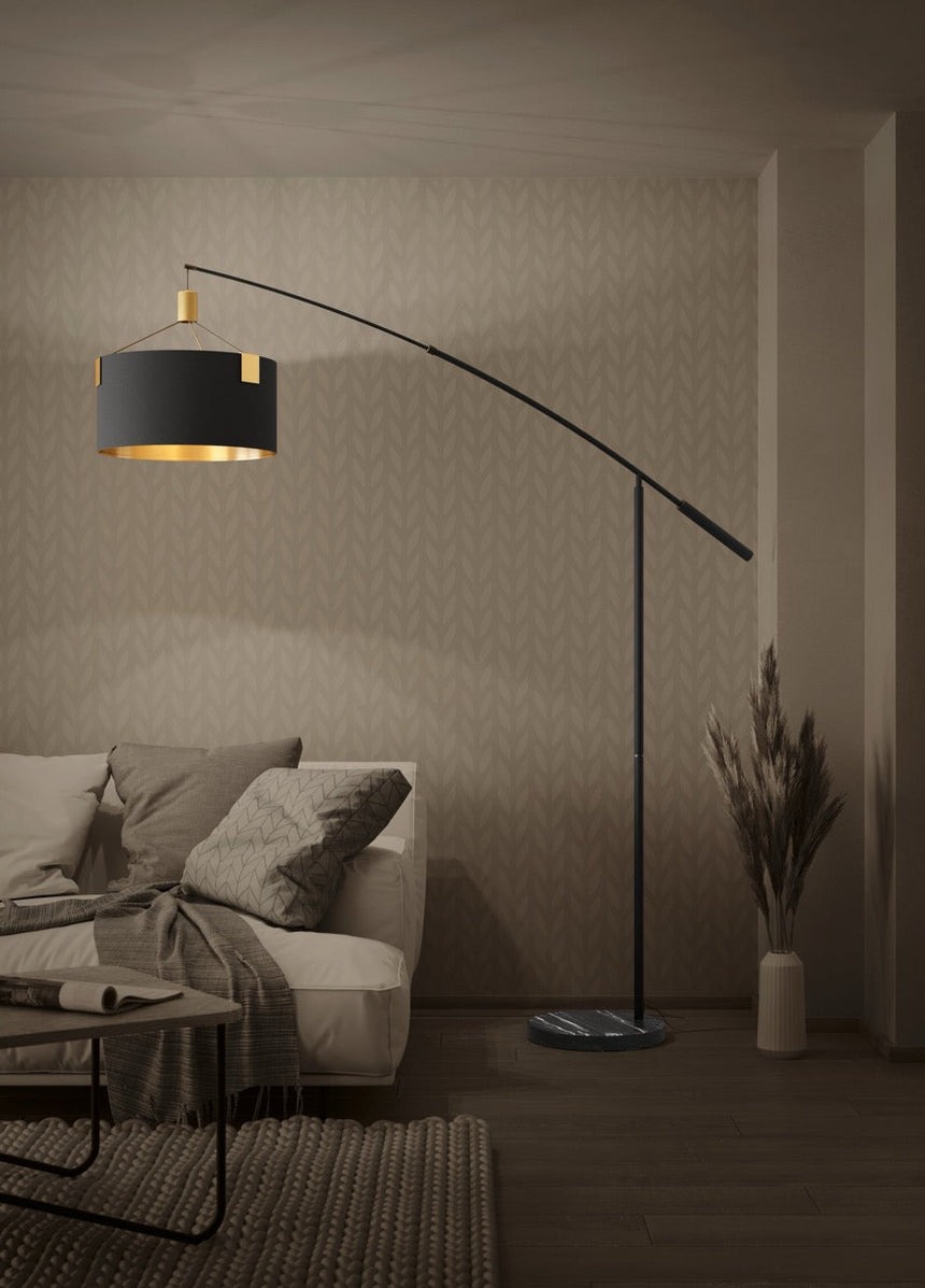 Lámpara de pie Eglo Tortola 203cm art deco negro mate y dorado 39966