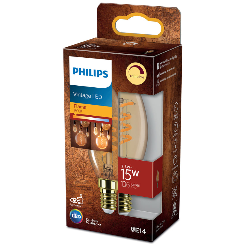 Bombilla de filamento Philips Classic ámbar B35 15W E14 1800K 136lm 315976