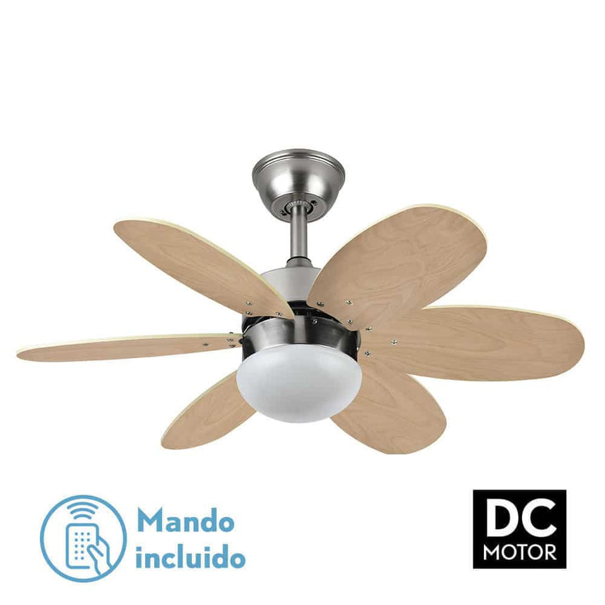 Fabrilamp Alves DC Fan 2xe27 Nickel 6 Blades Rev. Beech/silver 41x85d W/ Remote And Timer 175791642