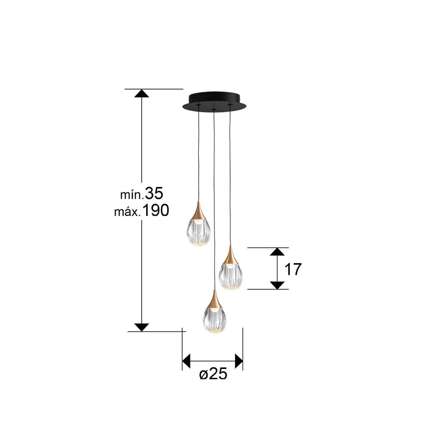 Lámpara de techo colgante Schuller Corina 3 luces negro y cobre 3000K dimensiones